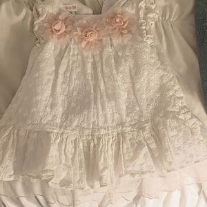 12M White Eylet Dress with Pink Flowers